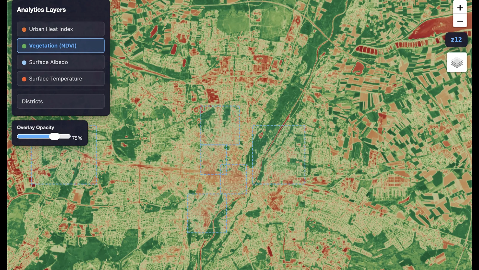 München: Vegetation (NDVI), Ergebnis der PROTOR-Pipeline